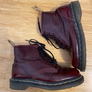 101 Cherry Red Dr Martens Vegan Leather Ankle Boots